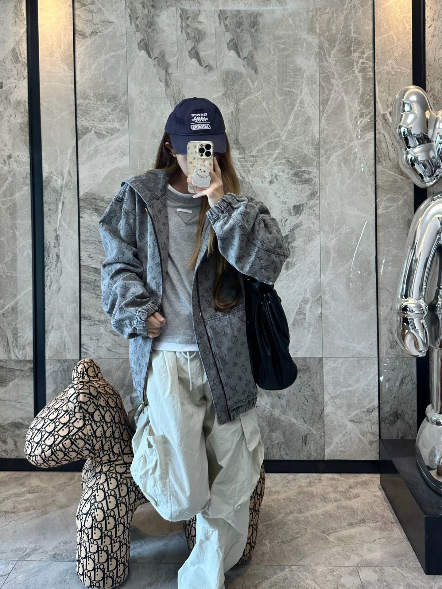 Louis/Louis Vuitton 25Fw allover printed old flower jacquard zipper hooded denim jacket